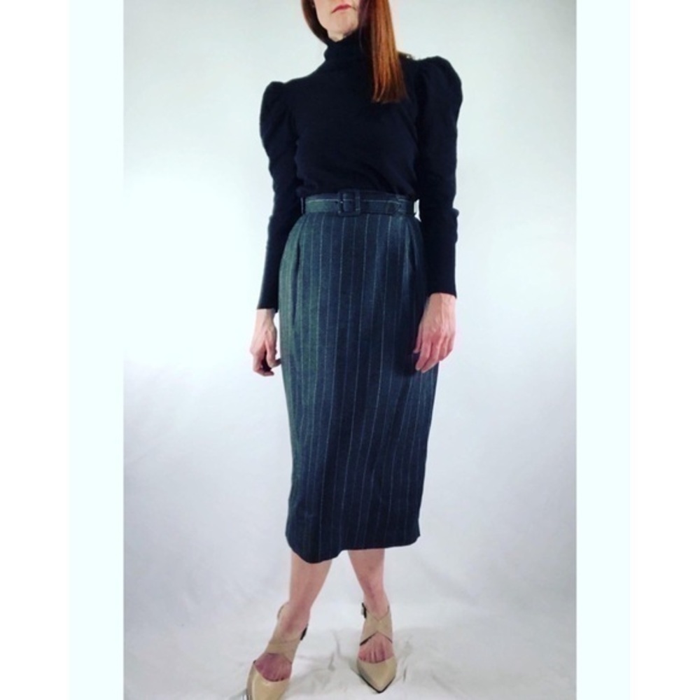Vintage 80’s Causal Corner Grey Pinstripe Wrap Pencil Midi Skirt